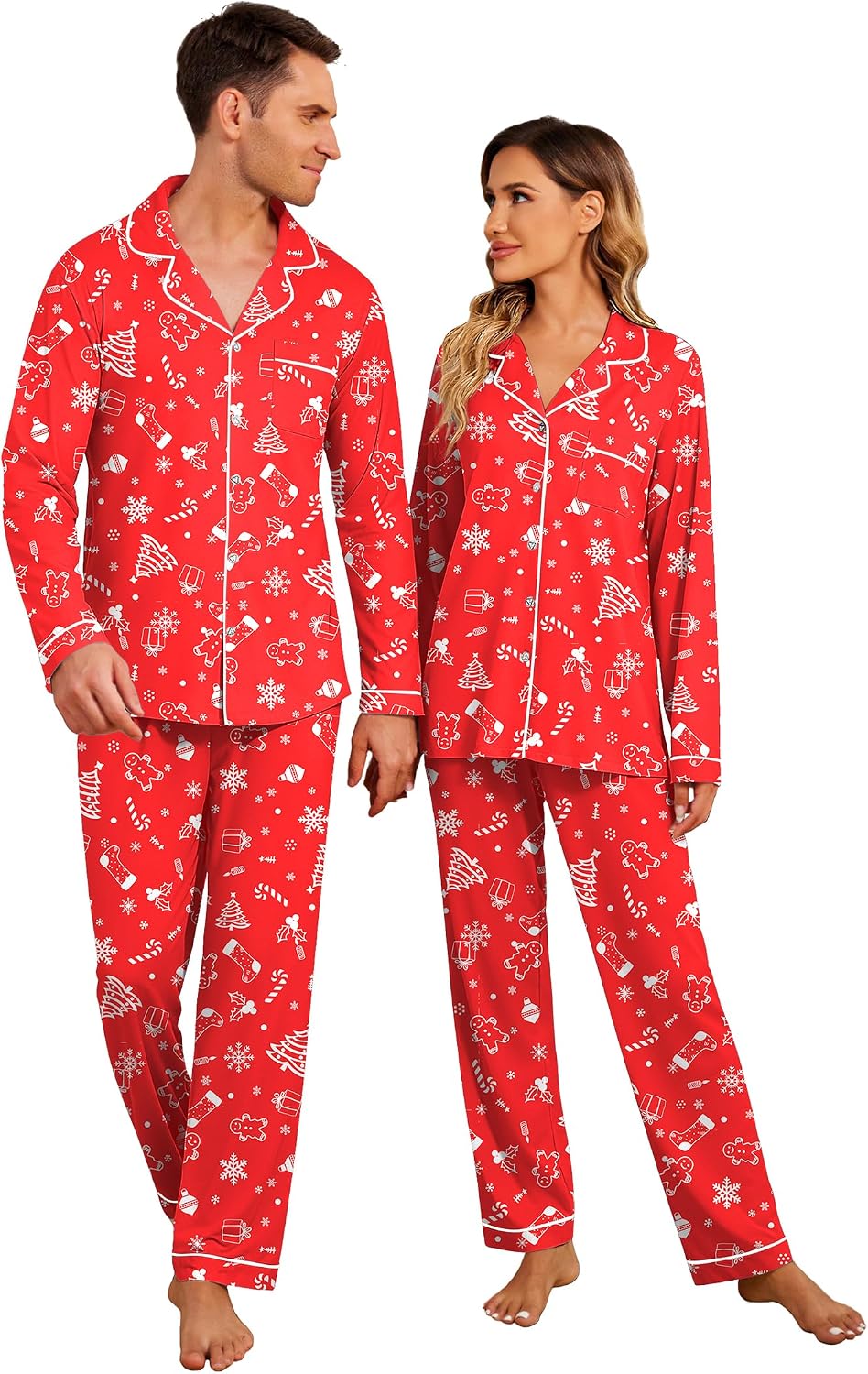 Ekouaer Christmas Family Matching Pajamas Long Sleeve Button Down Pj Set