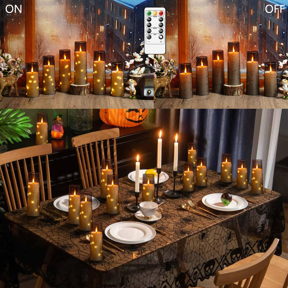 kakoya Flameless LED Candles with Timer 5 Pc Flickering Flameless Candles for Romantic Ambiance and Home Decoration Stable Acrylic Shell,with Embedded Star String，Battery Operated Candles（Grey）