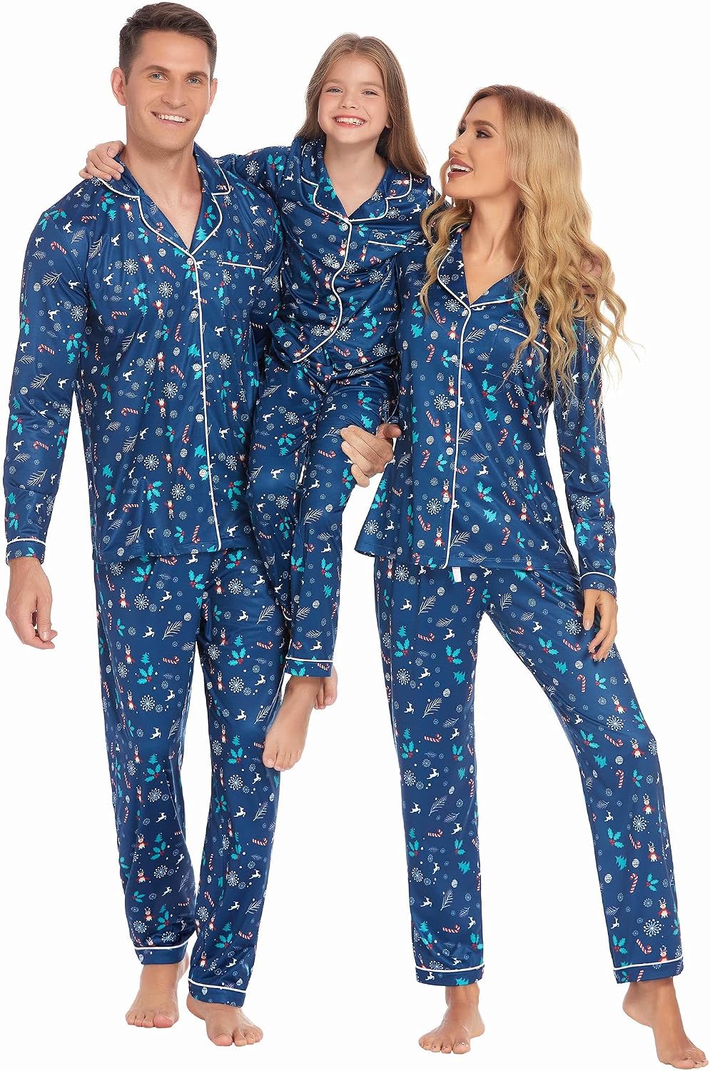 Ekouaer Christmas Family Matching Pajamas Long Sleeve Button Down Pj Set