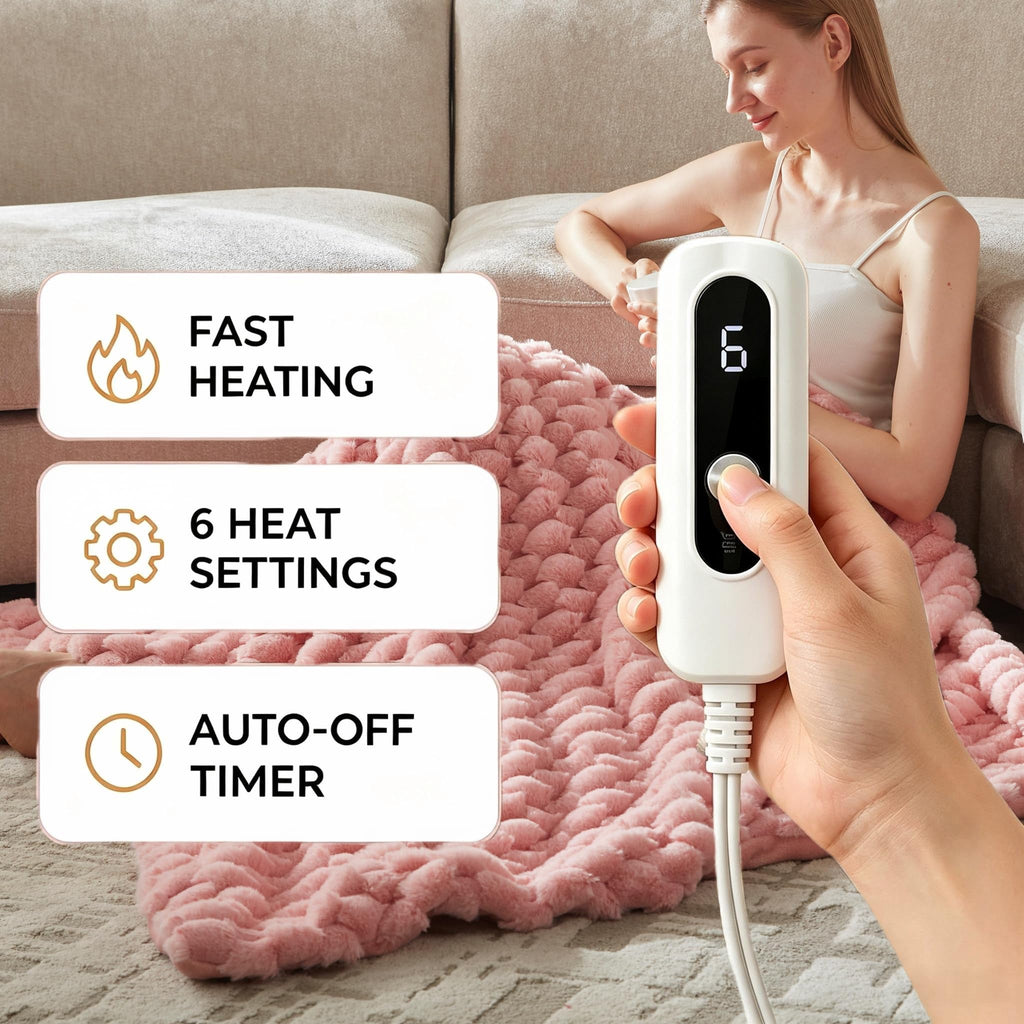 SNUGSUN Heated Blanket Throw Size, Soft and Cozy Electric Heating Blanket for Bed, Automatic Safety System 6 Heating Levels & 4 Hours Auto-Off Gift for Grandma,50" x 60" London Grey