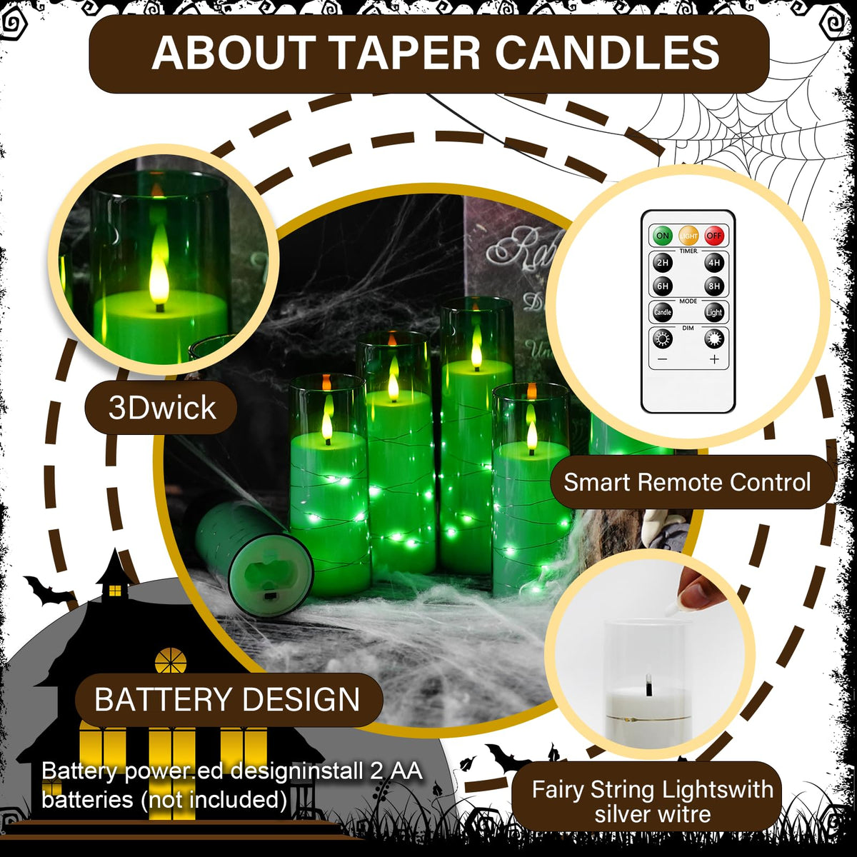 kakoya Flameless LED Candles with Timer 5 Pc Flickering Flameless Candles for Romantic Ambiance and Home Decoration Stable Acrylic Shell,with Embedded Star String，Battery Operated Candles（Grey）