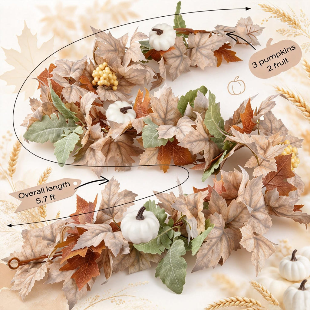 DearHouse 2 Pack Fall Garland Maple Leaf, 5.9Ft/Piece Hanging Vine Garland Artificial Autumn Foliage Garland Thanksgiving Decor for Home Wedding Fireplace Party Christmas (Green)