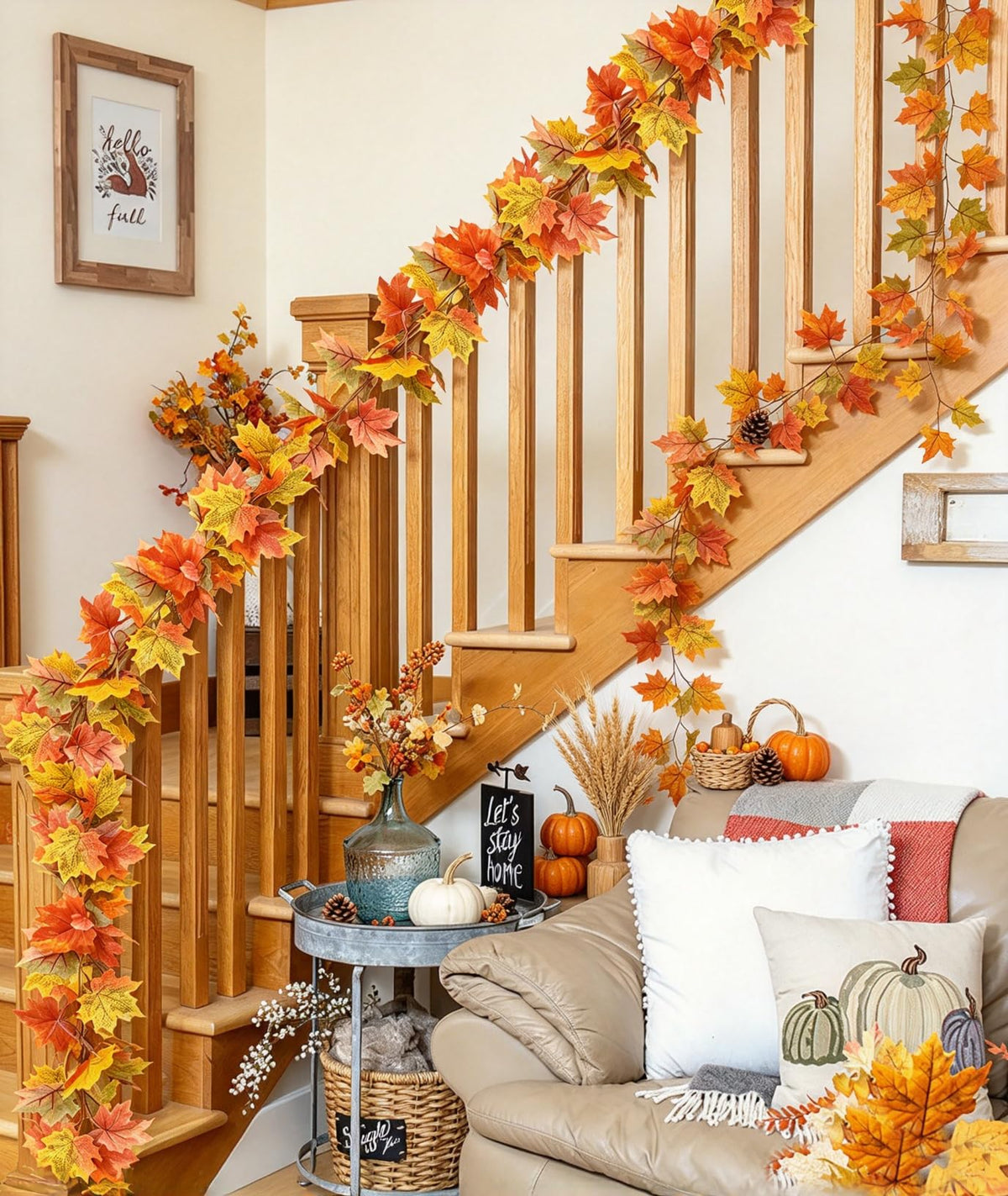 DearHouse 2 Pack Fall Garland Maple Leaf, 5.9Ft/Piece Hanging Vine Garland Artificial Autumn Foliage Garland Thanksgiving Decor for Home Wedding Fireplace Party Christmas (Green)