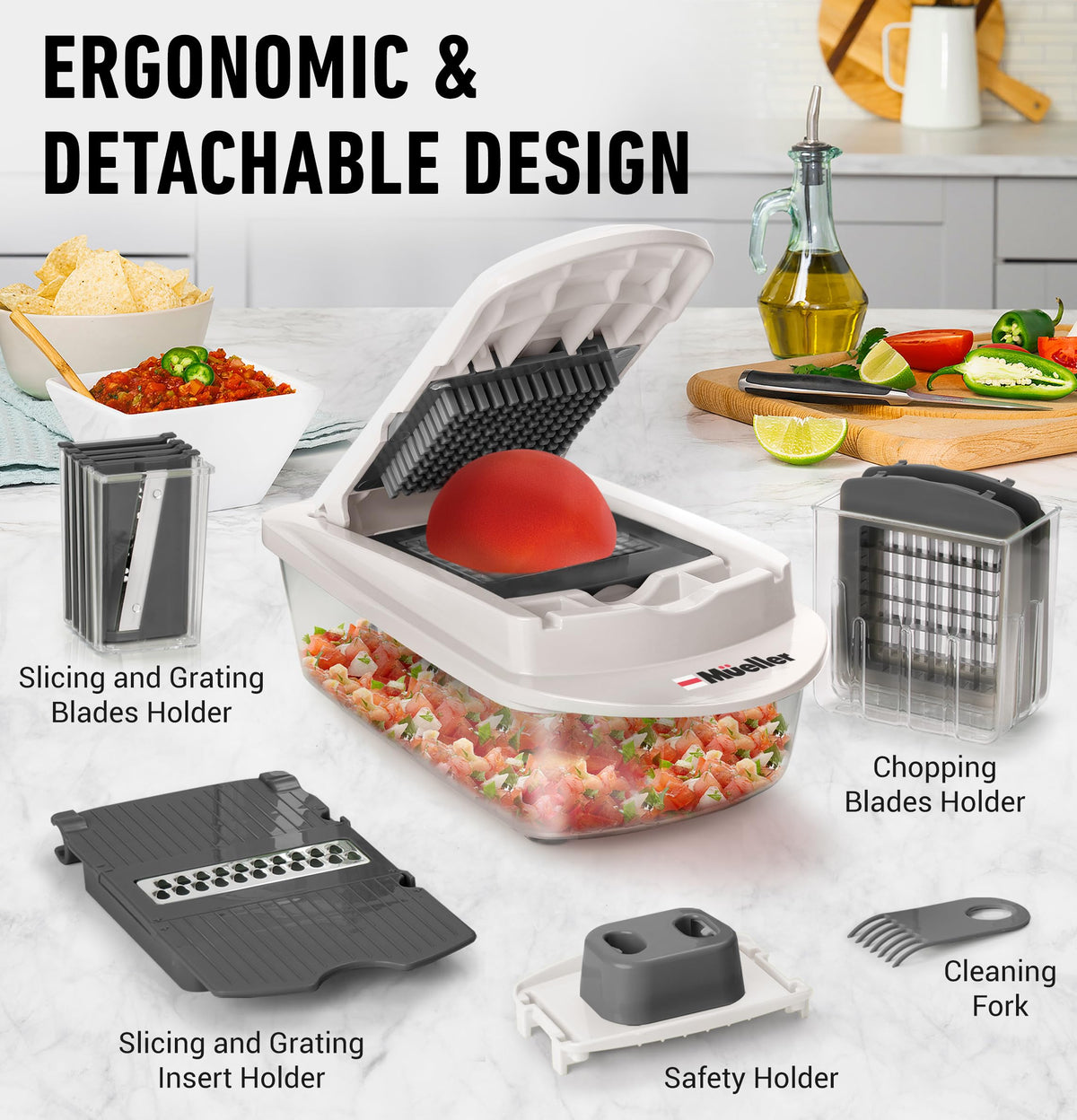 Mueller The Real Original Pro Vegetable Chopper & Mandoline Slicer, 10-in-1