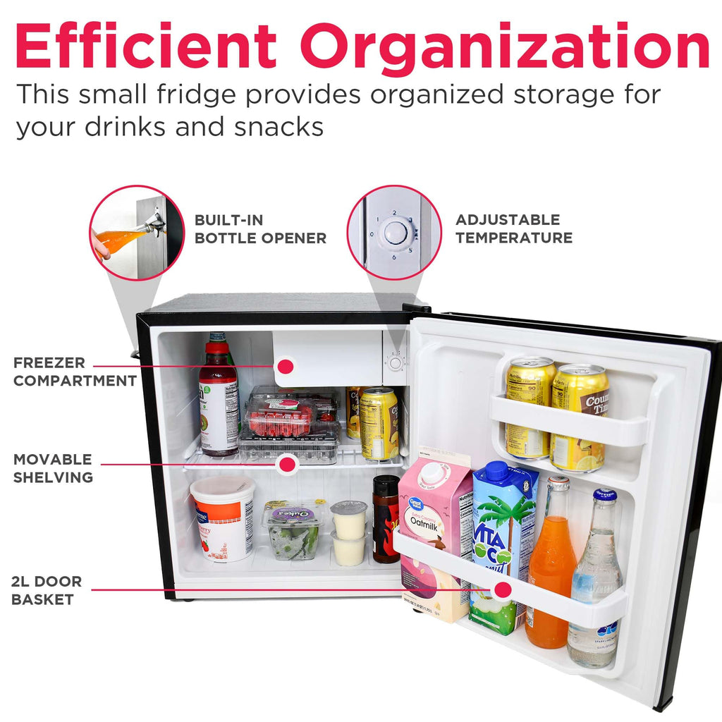 Frigidaire Retro Compact Fridge with Chiller, Countertop, Built-in Bottle Opener, Compact Refrigerator 1.6 cu ft, Mini Fridge for Office, Bedroom, Dorm Room or Cabin - 16" D x 18" W x 18.5" H (White)