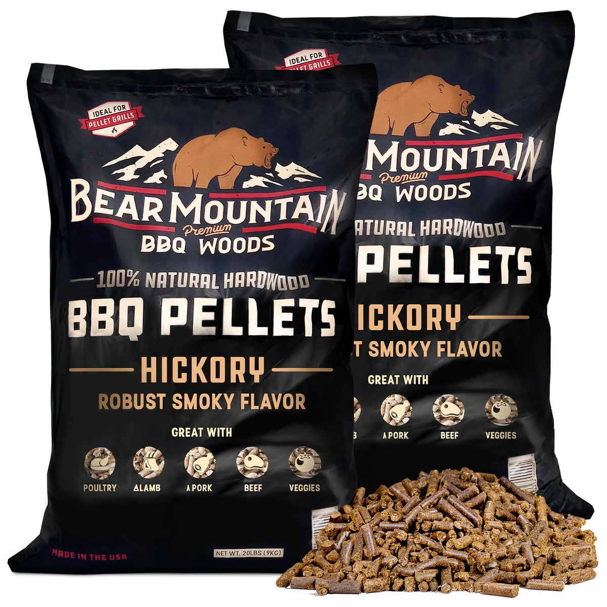 Bear Mountain 2-Pack All Natural Wood Pellets for Smoker, Grill & BBQ, 20 Lbs, Cherry - Premium Hardwood Barbecue Pellets for Indoor and Outdoor Grilling