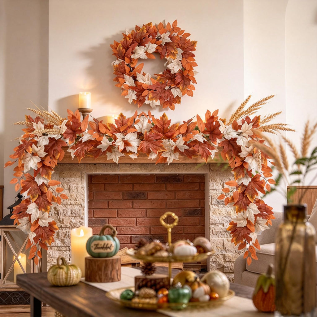 DearHouse 2 Pack Fall Garland Maple Leaf, 5.9Ft/Piece Hanging Vine Garland Artificial Autumn Foliage Garland Thanksgiving Decor for Home Wedding Fireplace Party Christmas (Green)