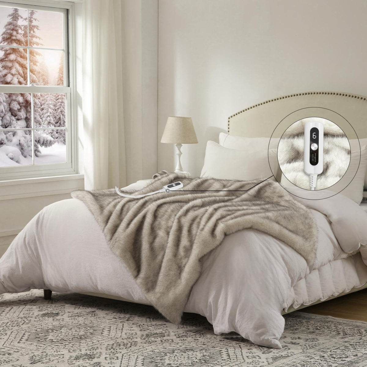 SNUGSUN Heated Blanket Throw Size, Soft and Cozy Electric Heating Blanket for Bed, Automatic Safety System 6 Heating Levels & 4 Hours Auto-Off Gift for Grandma,50" x 60" London Grey