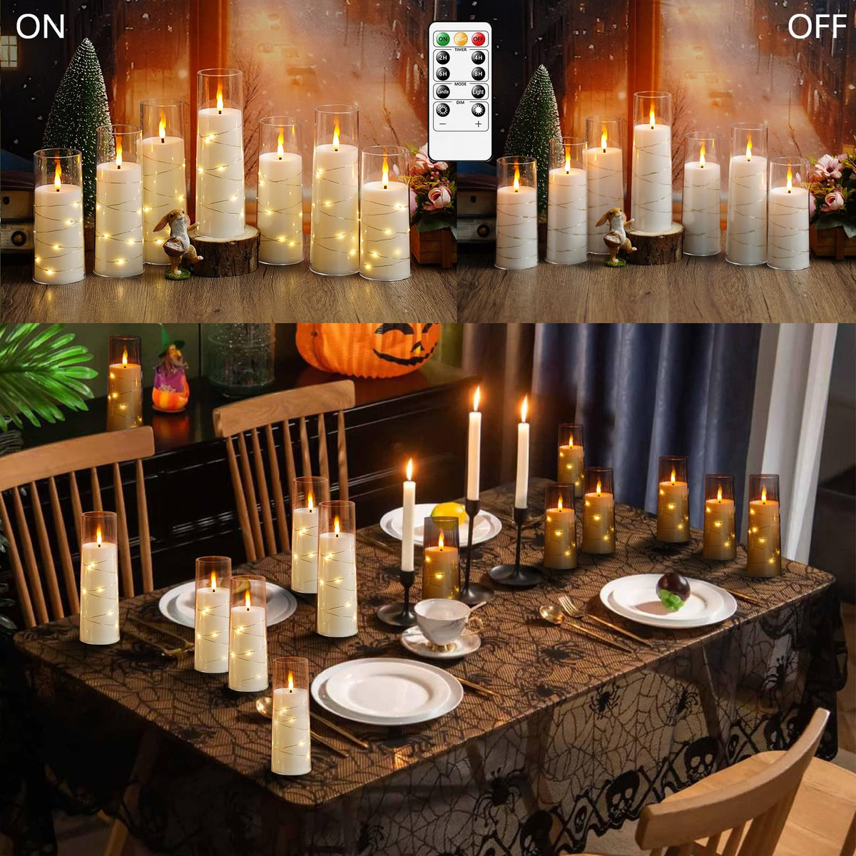 kakoya Flameless LED Candles with Timer 5 Pc Flickering Flameless Candles for Romantic Ambiance and Home Decoration Stable Acrylic Shell,with Embedded Star String，Battery Operated Candles（Grey）