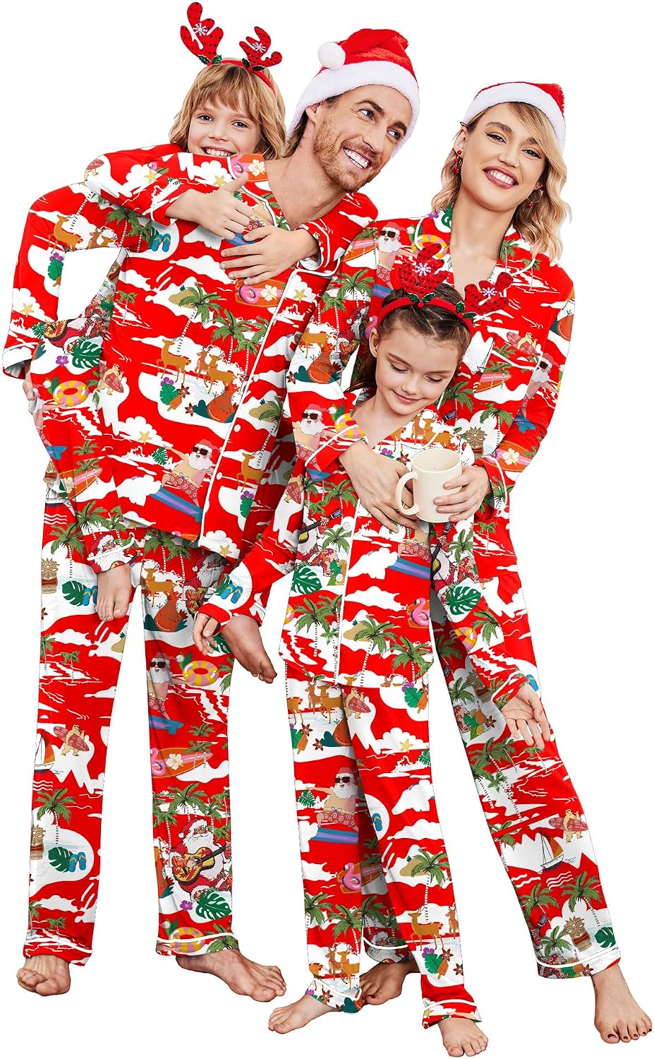 Ekouaer Christmas Family Matching Pajamas Long Sleeve Button Down Pj Set