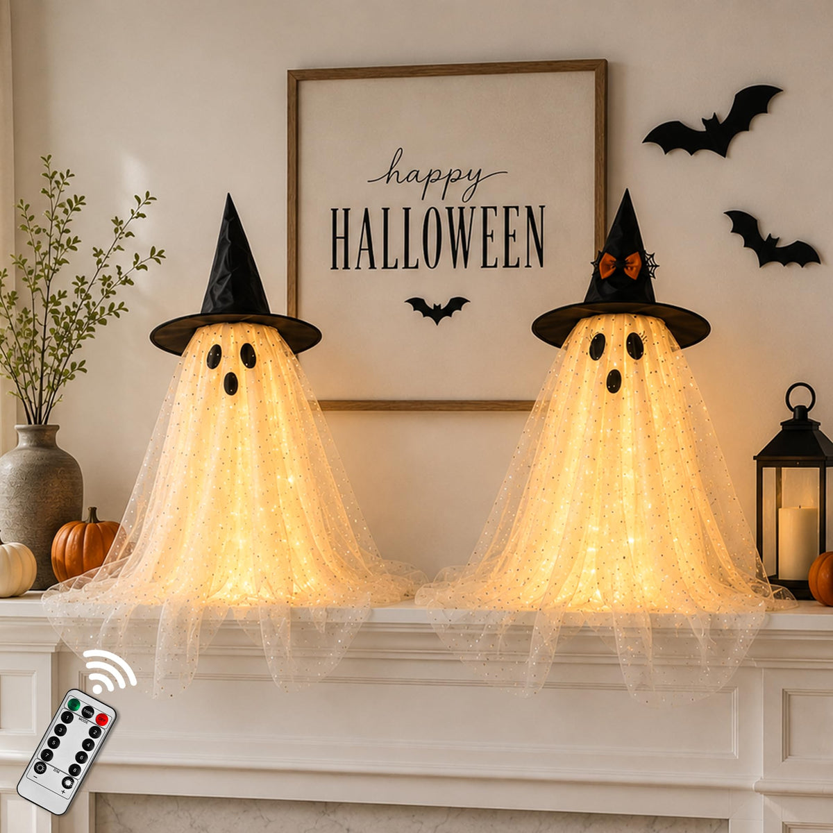 AYGXU Halloween Decorations Outdoor Indoor-5.3ft Hanging Ghost Decor with a Maple Leaf 6.6ft Swing,Ghost Light,Halloween Decor for Tree,Yard,Porch,Garden