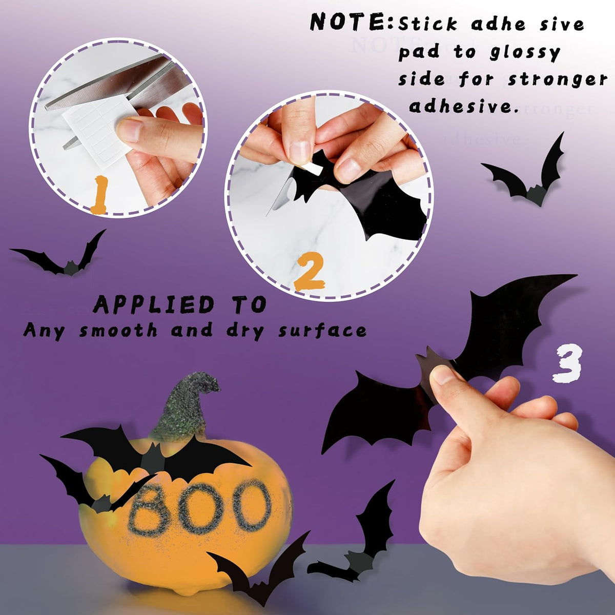 140Pcs 3D Bats Halloween Decorations Realistic PVC Wall Decor