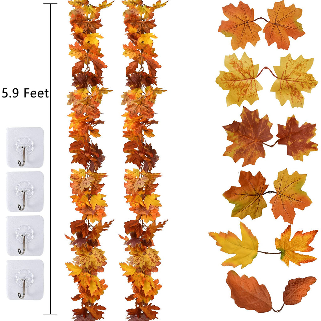 DearHouse 2 Pack Fall Garland Maple Leaf, 5.9Ft/Piece Hanging Vine Garland Artificial Autumn Foliage Garland Thanksgiving Decor for Home Wedding Fireplace Party Christmas (Green)