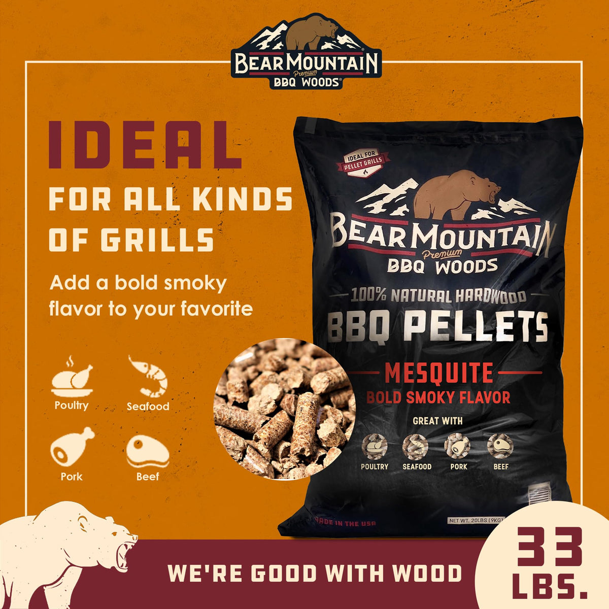 Bear Mountain 2-Pack All Natural Wood Pellets for Smoker, Grill & BBQ, 20 Lbs, Cherry - Premium Hardwood Barbecue Pellets for Indoor and Outdoor Grilling