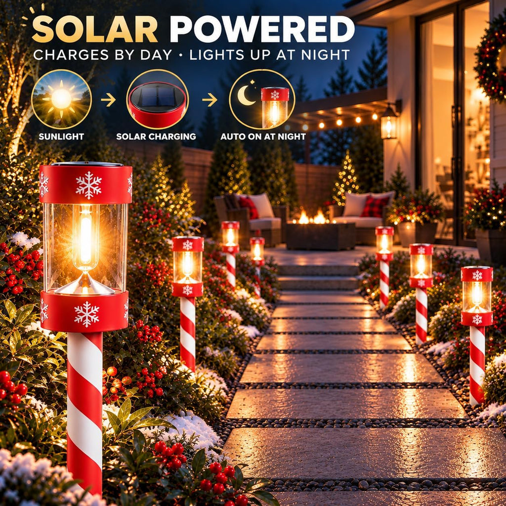 Eyrosa Christmas Solar Pathway Lights, 12 Pack Candy Cane Outdoor Lights