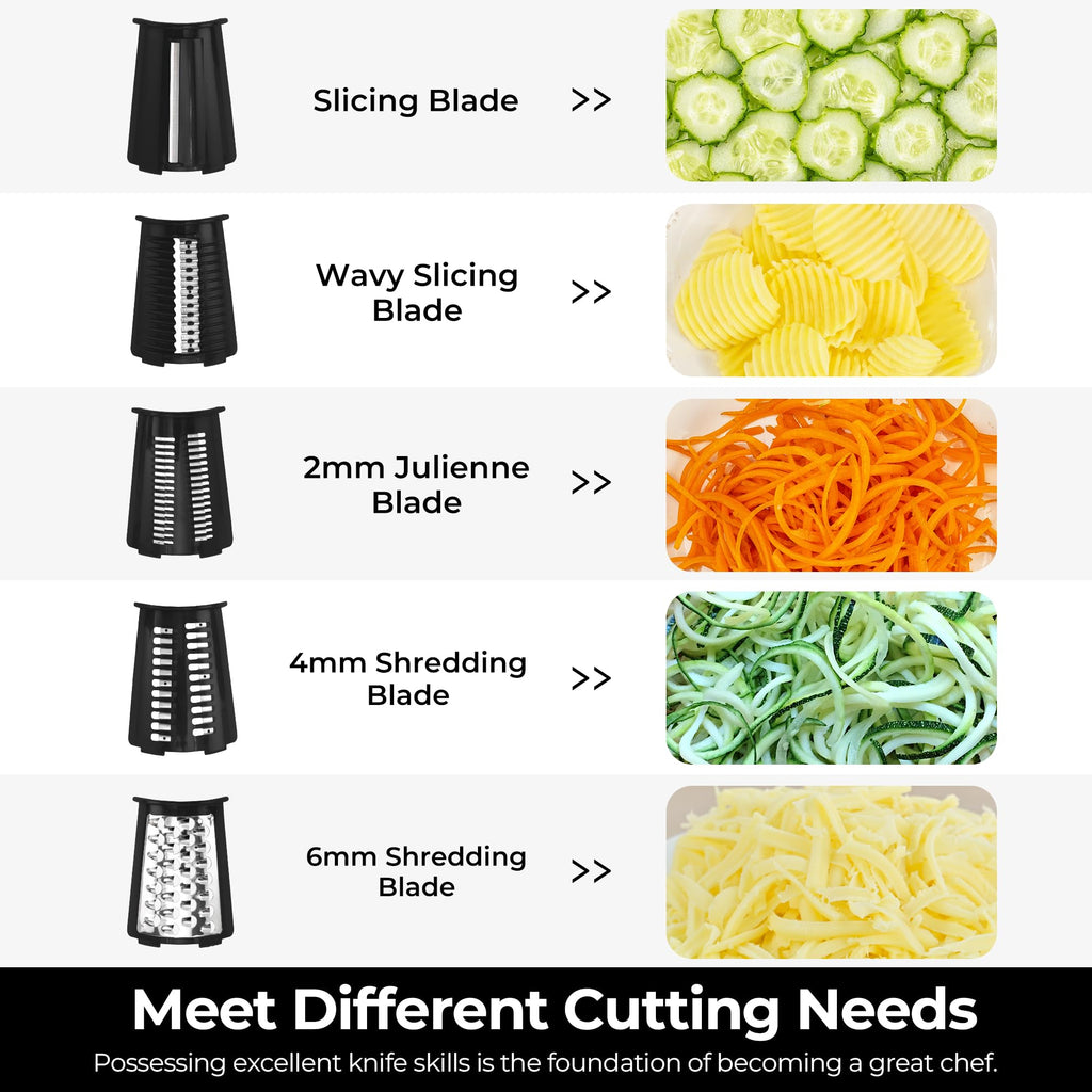 SUSTEAS Rotary Cheese Grater, Large Vegetable Food Shredder, 5 Blades