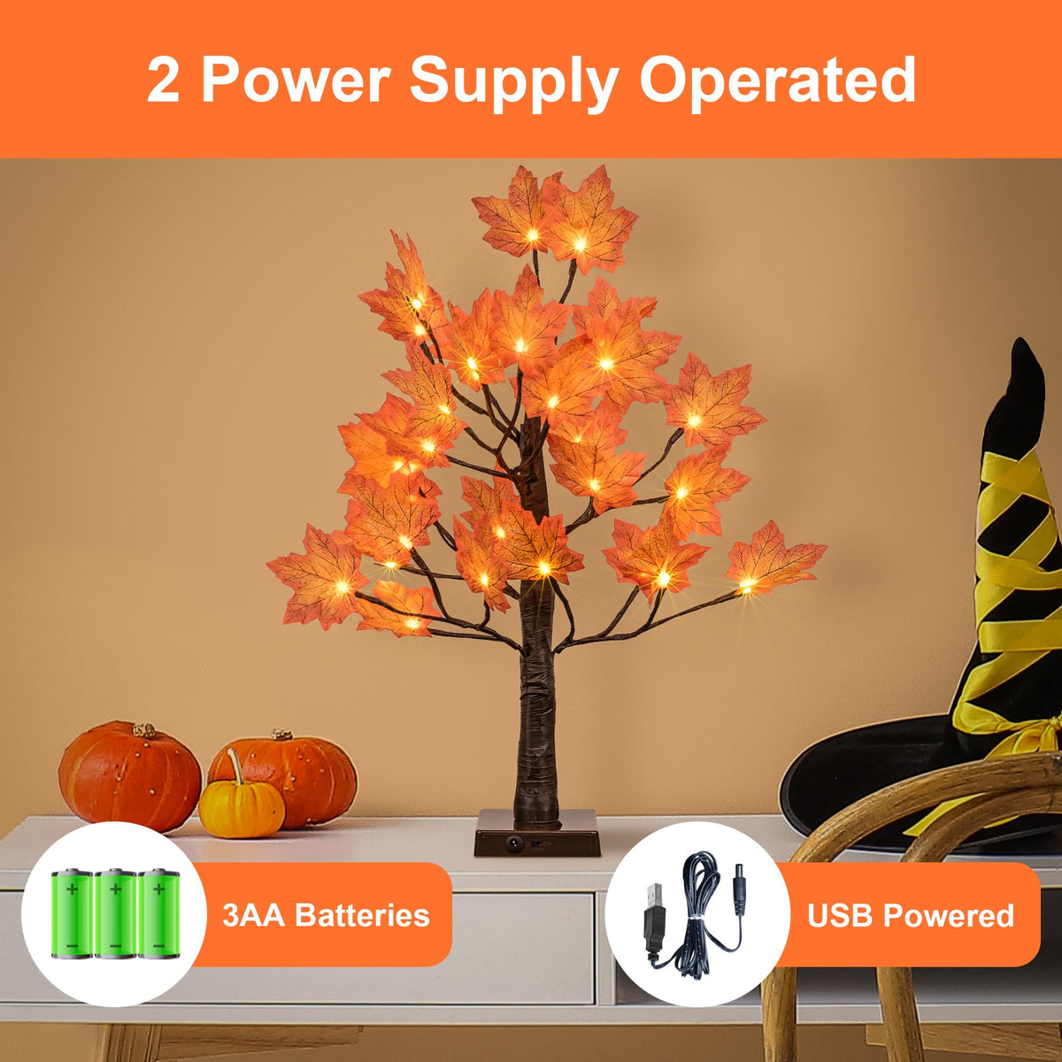LIGHTSHARE 6FT 120LED Artificial Lighted Maple Tree Warm White Fall Decorations Indoor Ourdoor, Orange
