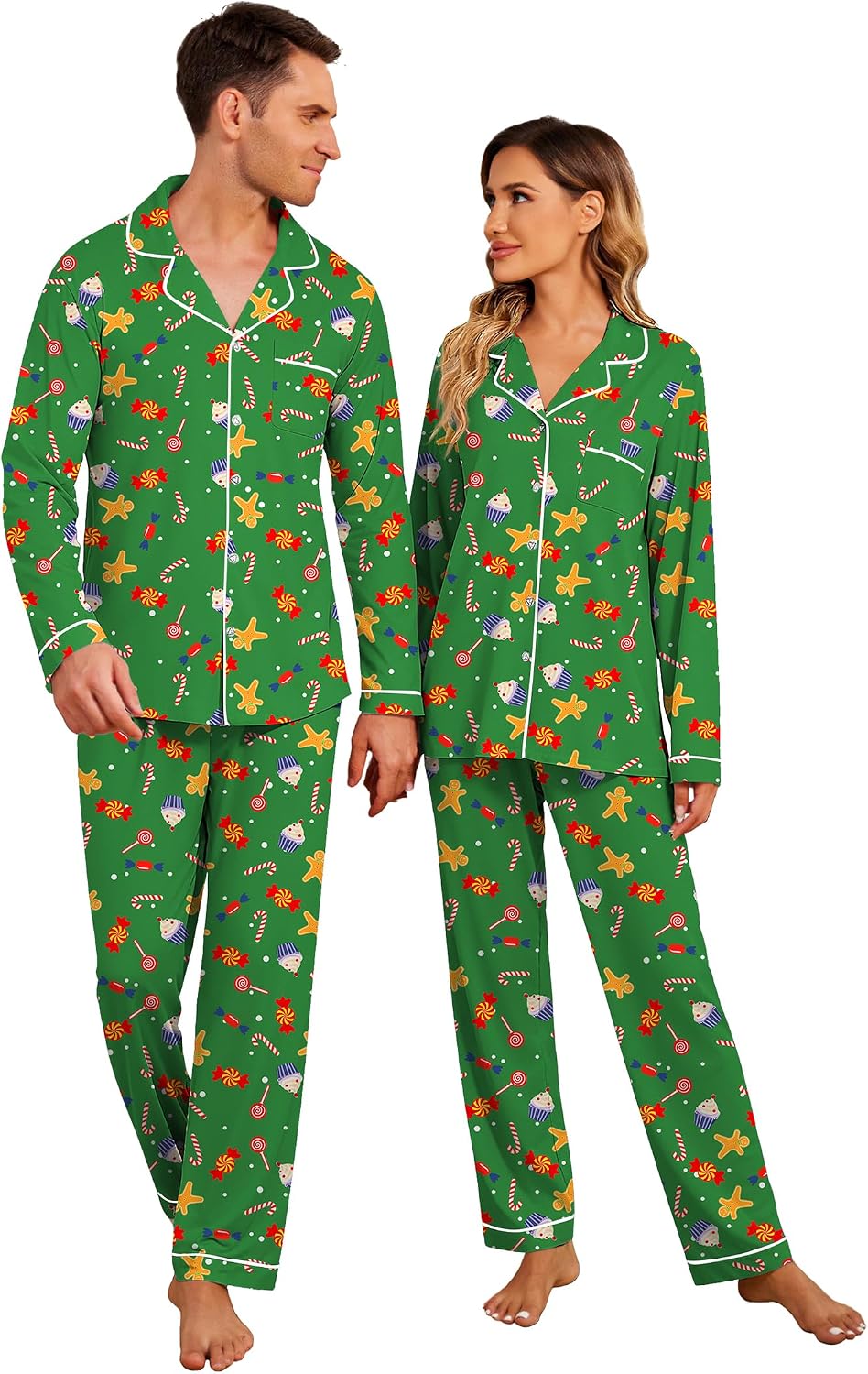 Ekouaer Christmas Family Matching Pajamas Long Sleeve Button Down Pj Set
