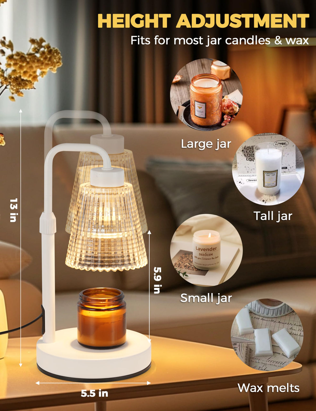 Gold Candle Warmer Lamp with 24h Cycle Timer, Dimmable Wax Melt Warmer