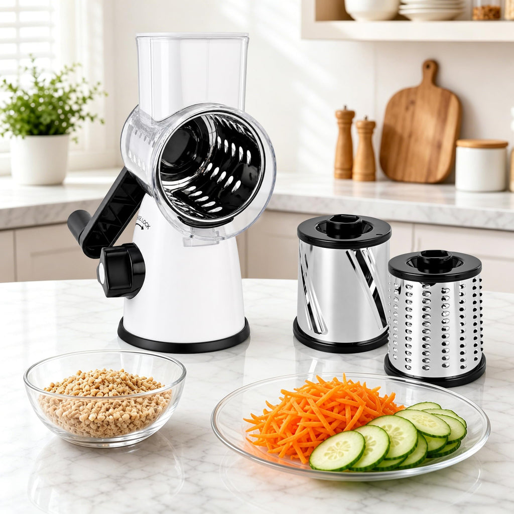 SUSTEAS Rotary Cheese Grater, Large Vegetable Food Shredder, 5 Blades