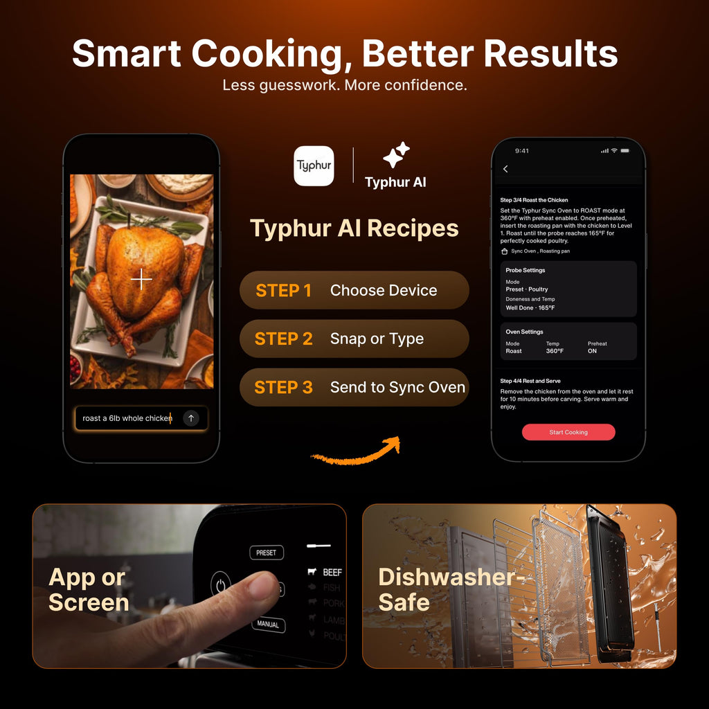 Typhur Sync Air Fryer Oven, Smart AI Wireless Probe, 360° Turbo Convection