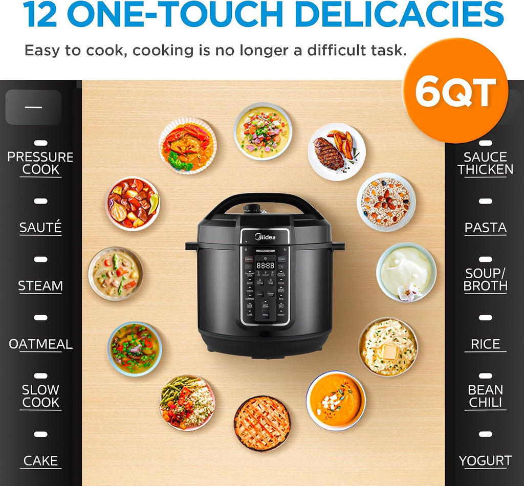 Midea 12-in-1 Electric Pressure Cooker, 6 Quarts, 12 Presets, Multi-Functional Programmable Slow Cooker, Rice Cooker, Steamer, Sauté Pan, Yogurt Maker, and More, Stainless Steel