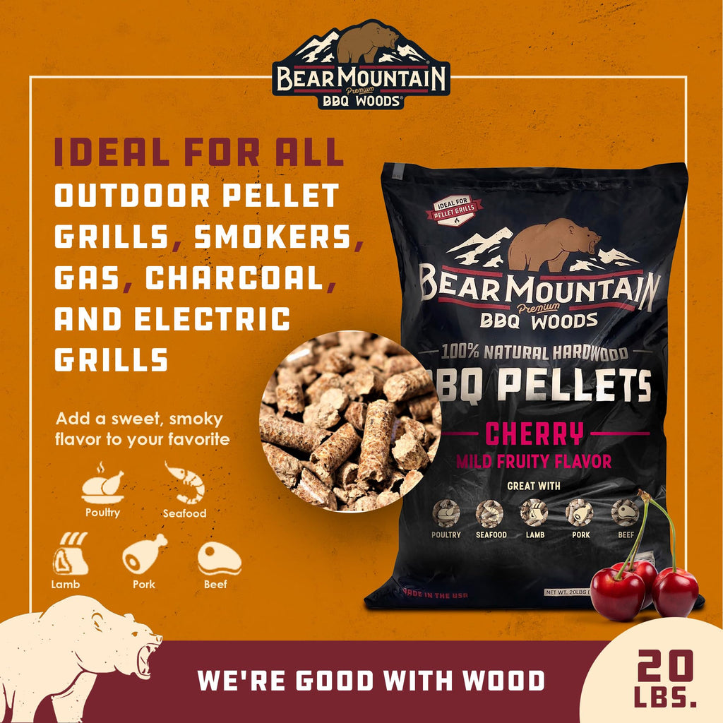Bear Mountain 2-Pack All Natural Wood Pellets for Smoker, Grill & BBQ, 20 Lbs, Cherry - Premium Hardwood Barbecue Pellets for Indoor and Outdoor Grilling