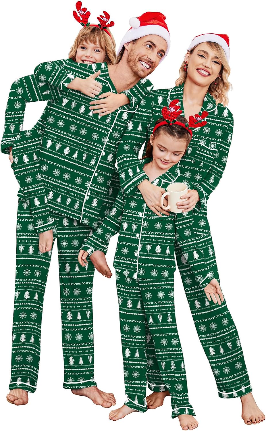 Ekouaer Christmas Family Matching Pajamas Long Sleeve Button Down Pj Set