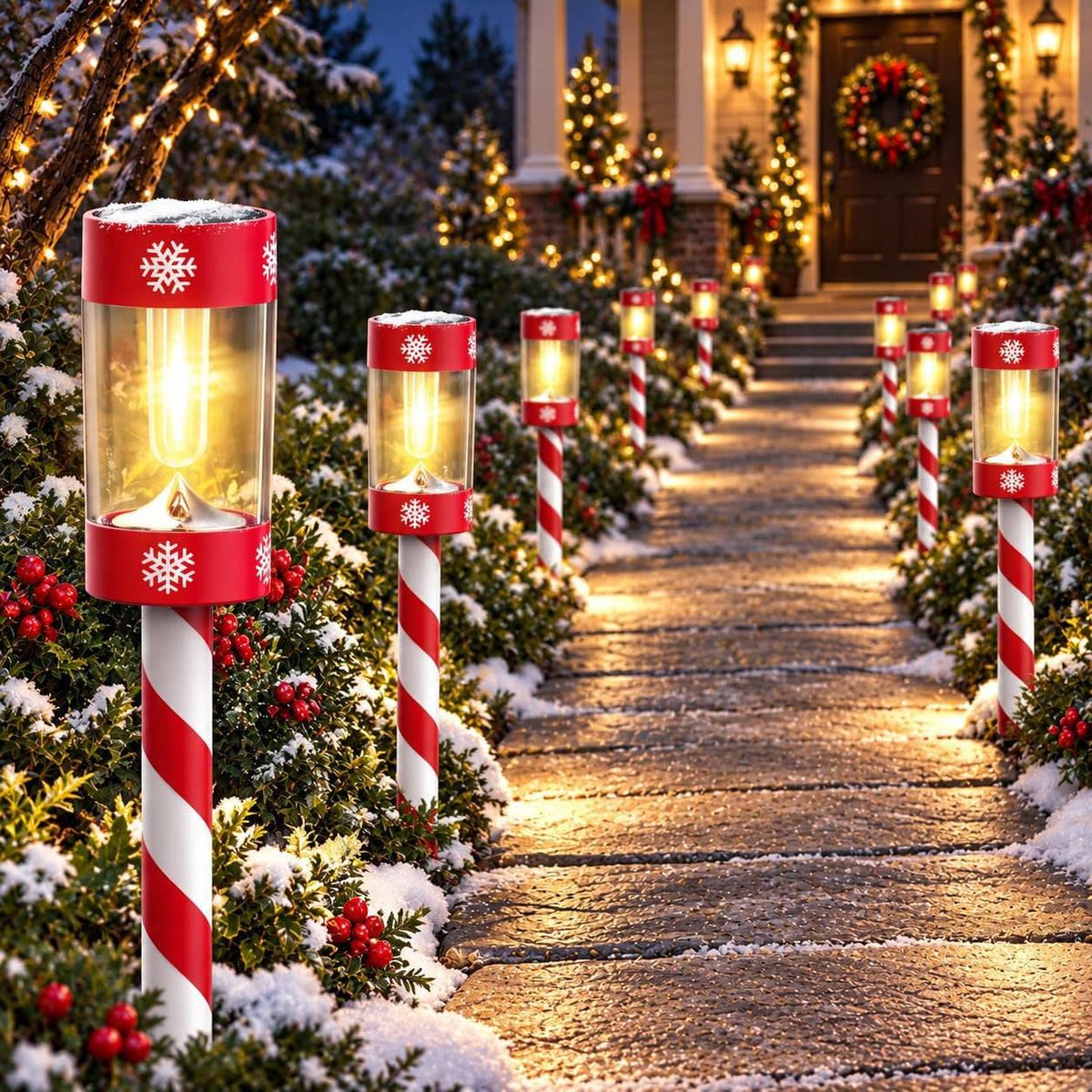 Eyrosa Christmas Solar Pathway Lights, 12 Pack Candy Cane Outdoor Lights