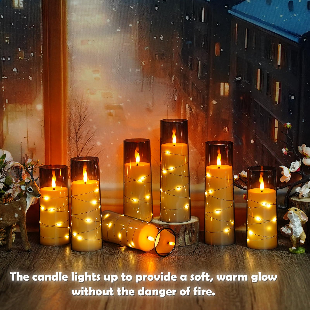 kakoya Flameless LED Candles with Timer 5 Pc Flickering Flameless Candles for Romantic Ambiance and Home Decoration Stable Acrylic Shell,with Embedded Star String，Battery Operated Candles（Grey）