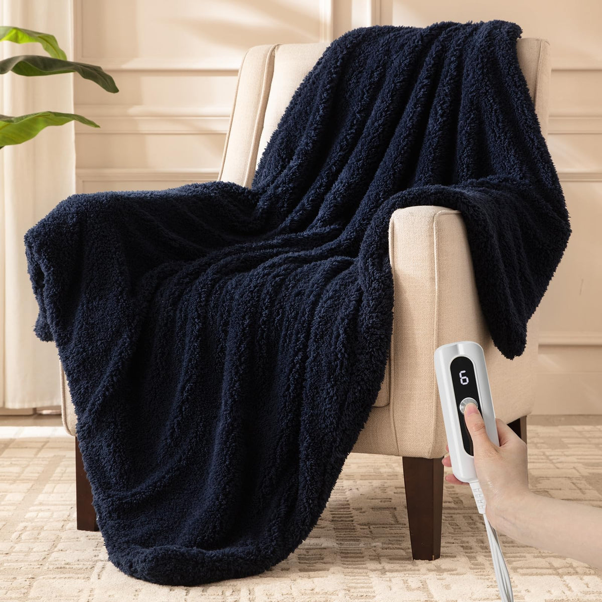 SNUGSUN Heated Blanket Throw Size, Soft and Cozy Electric Heating Blanket for Bed, Automatic Safety System 6 Heating Levels & 4 Hours Auto-Off Gift for Grandma,50" x 60" London Grey