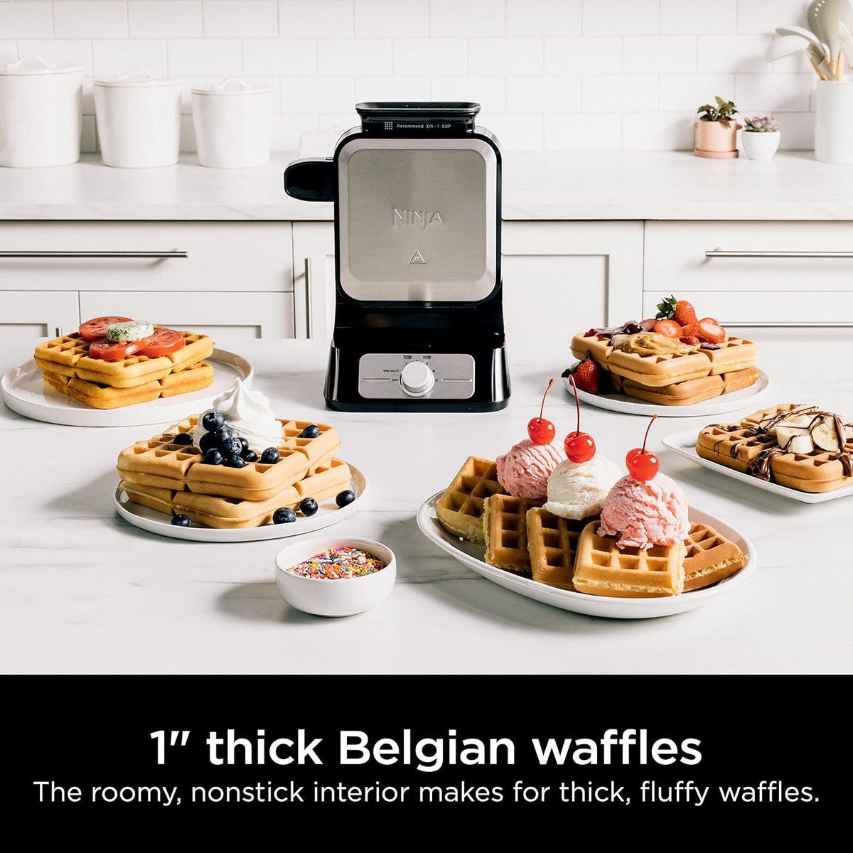 Ninja Belgian Waffle Maker Pro, 5 Shade Settings, Black/Silver, BW1001