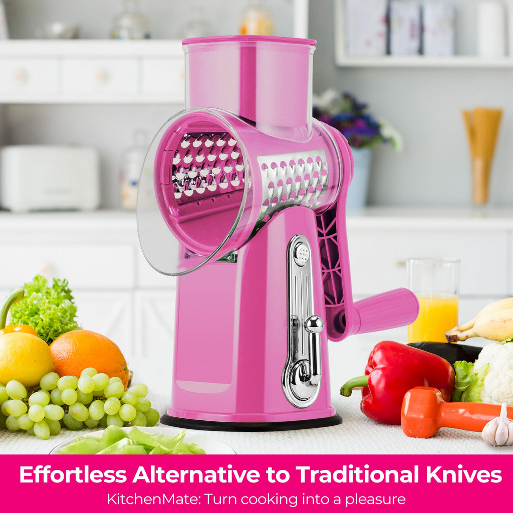 SUSTEAS Rotary Cheese Grater, Large Vegetable Food Shredder, 5 Blades