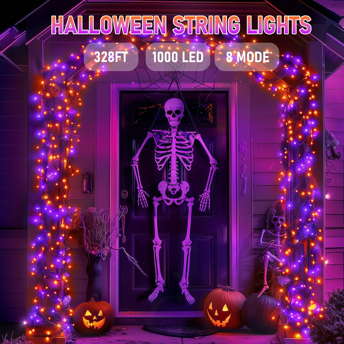 TW SHINE Halloween Lights, 400 LED 132FT Outdoor Halloween Lights Plug in with 8 Modes, Waterproof Christmas Light Outdoor, Indoor Decorations for Party Yard Haunted House Decor, Purple