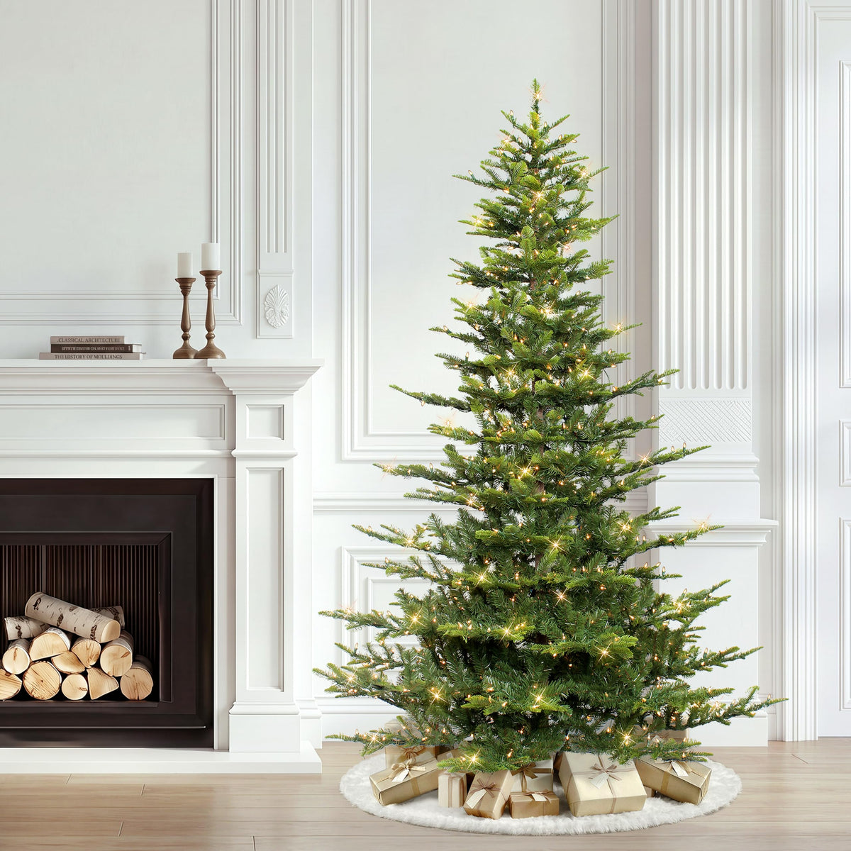 Puleo International 7.5ft Pre-Lit Aspen Fir Artificial Christmas Tree