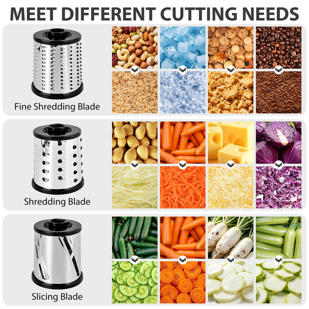 SUSTEAS Rotary Cheese Grater, Large Vegetable Food Shredder, 5 Blades