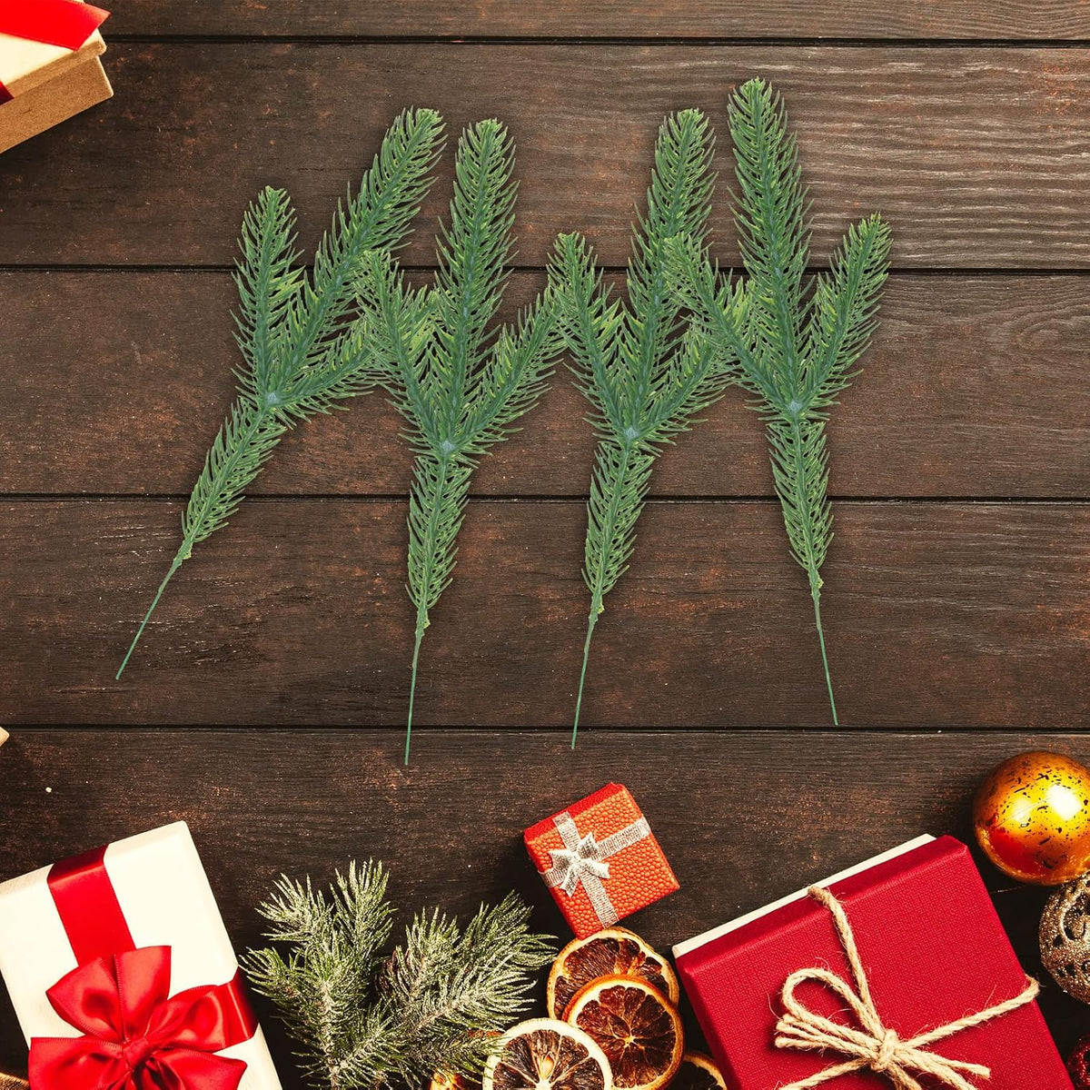 Hananona 50 Pcs Artificial Pine Needles Branches, Christmas Evergreen Picks