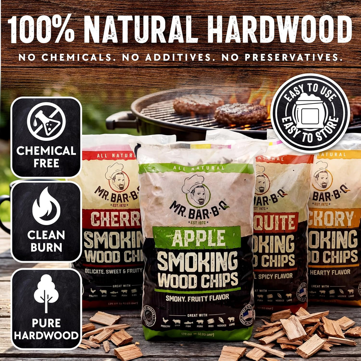 Mr. Bar-B-Q Apple Wood Smoker Chips, 100% Natural Flavor, 1.8 Lb Bag