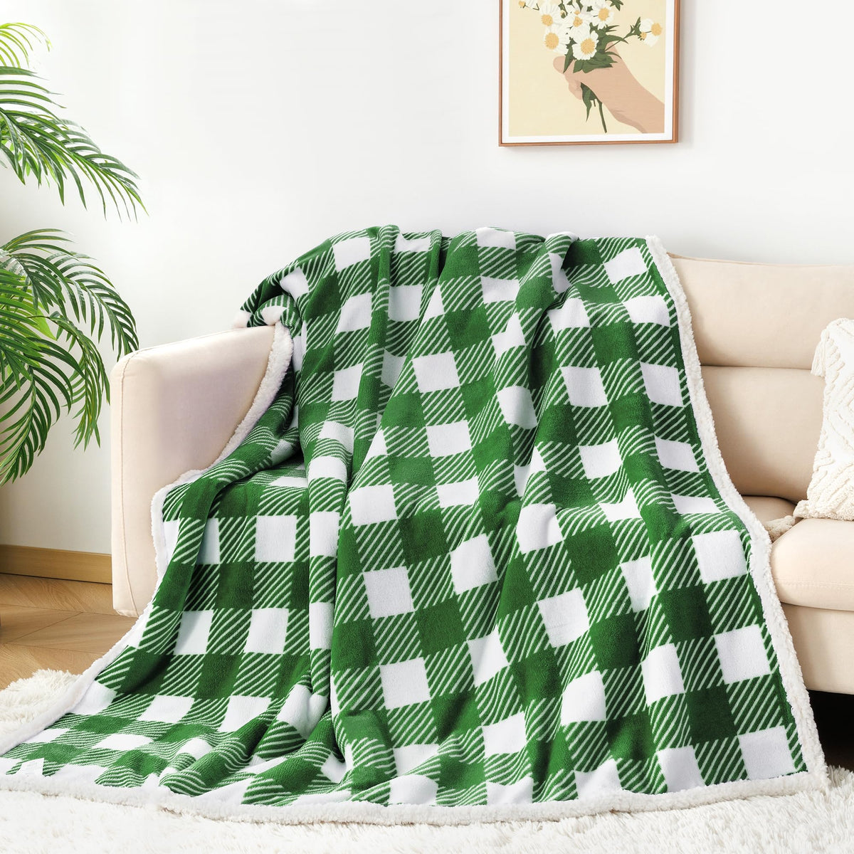 Touchat Sherpa Red and Black Buffalo Plaid Christmas Twin Blanket 60" X 70", Fuzzy Fluffy Soft Cozy Throw Blanket, Fleece Flannel Plush Microfiber Blanket for Couch Bed Sofa