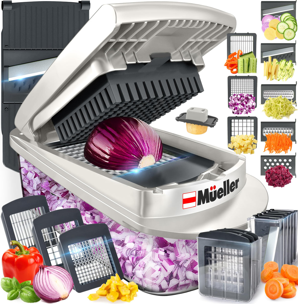 Mueller The Real Original Pro Vegetable Chopper & Mandoline Slicer, 10-in-1