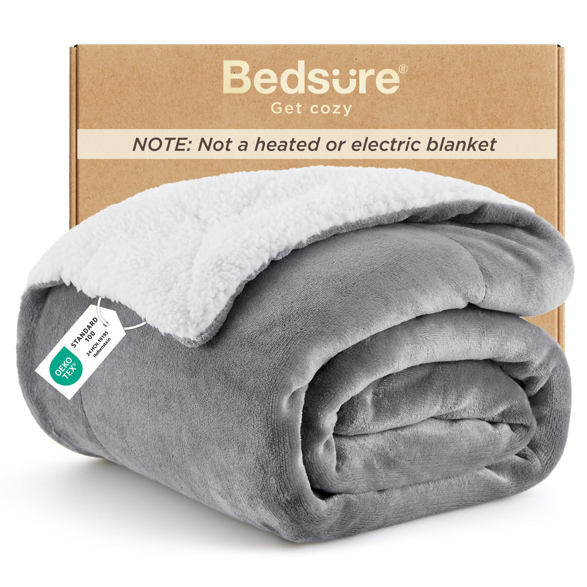 Bedsure GentleSoft Sherpa Fleece Twin Size Blanket for Couch, Non-Heated, Thick and Warm Throw for Women and Men, Soft Fuzzy Plush Twin Blanket for Winter, Charcoal, 60x80 Inches