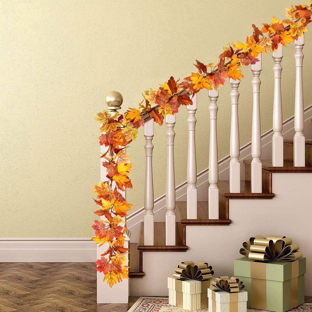 DearHouse 2 Pack Fall Garland Maple Leaf, 5.9Ft/Piece Hanging Vine Garland Artificial Autumn Foliage Garland Thanksgiving Decor for Home Wedding Fireplace Party Christmas (Green)