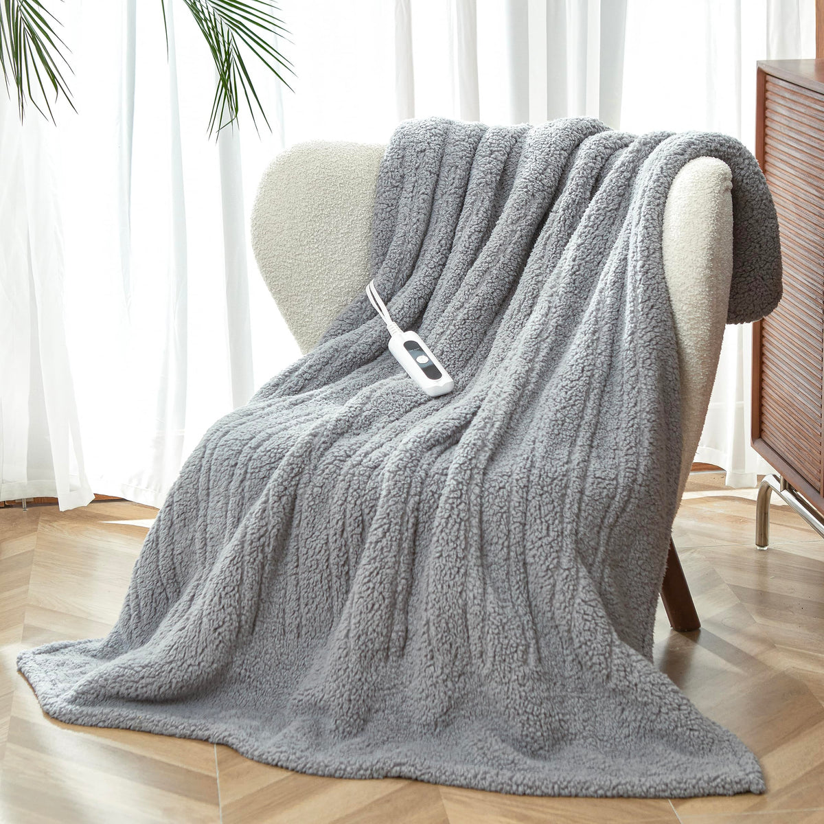 SNUGSUN Heated Blanket Throw Size, Soft and Cozy Electric Heating Blanket for Bed, Automatic Safety System 6 Heating Levels & 4 Hours Auto-Off Gift for Grandma,50" x 60" London Grey