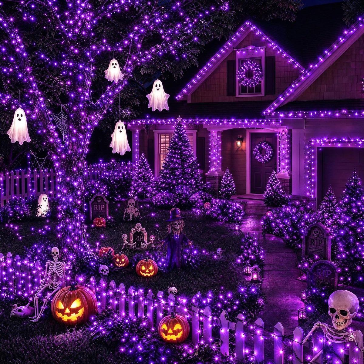 TW SHINE Halloween Lights, 400 LED 132FT Outdoor Halloween Lights Plug in with 8 Modes, Waterproof Christmas Light Outdoor, Indoor Decorations for Party Yard Haunted House Decor, Purple