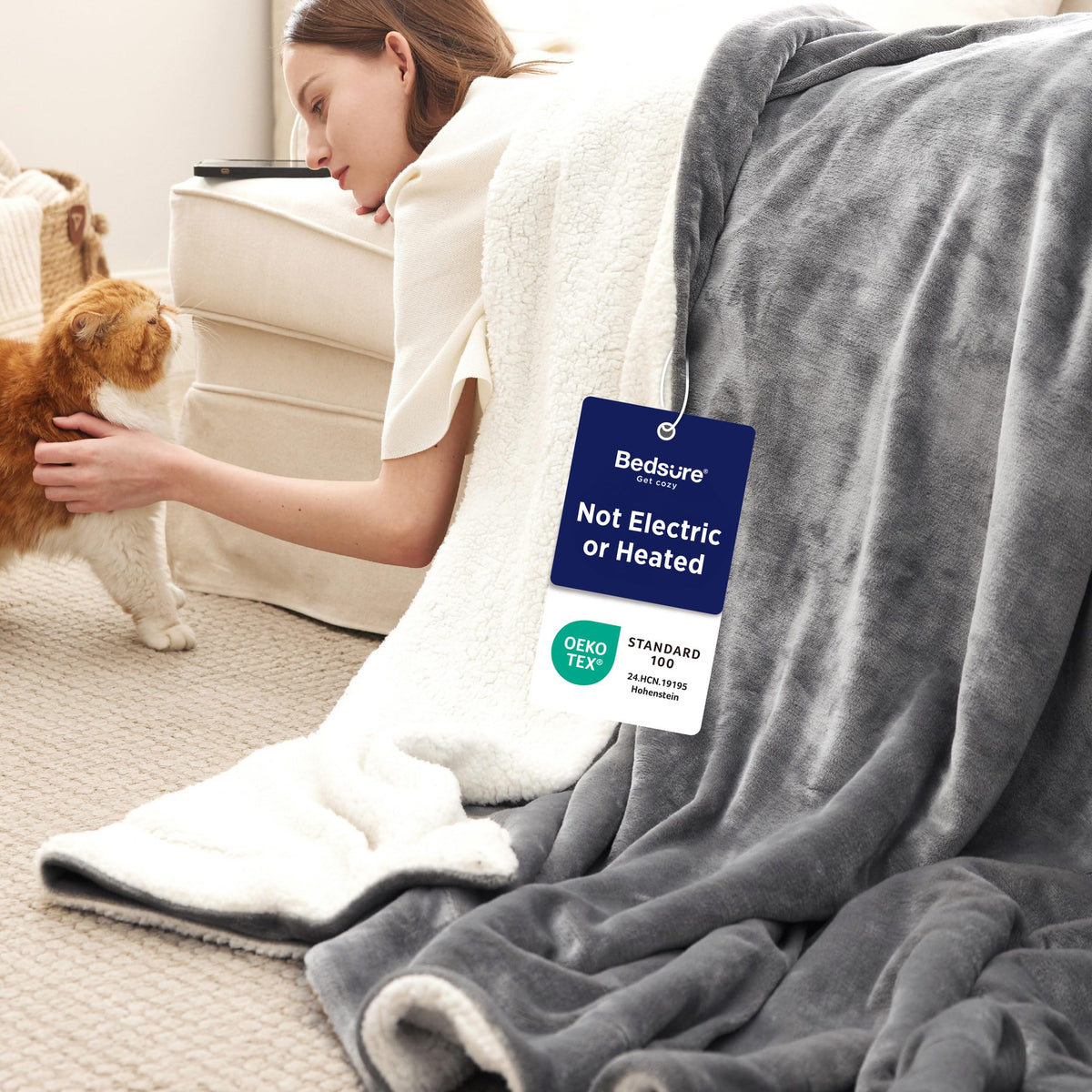 Bedsure GentleSoft Sherpa Fleece Twin Size Blanket for Couch, Non-Heated, Thick and Warm Throw for Women and Men, Soft Fuzzy Plush Twin Blanket for Winter, Charcoal, 60x80 Inches