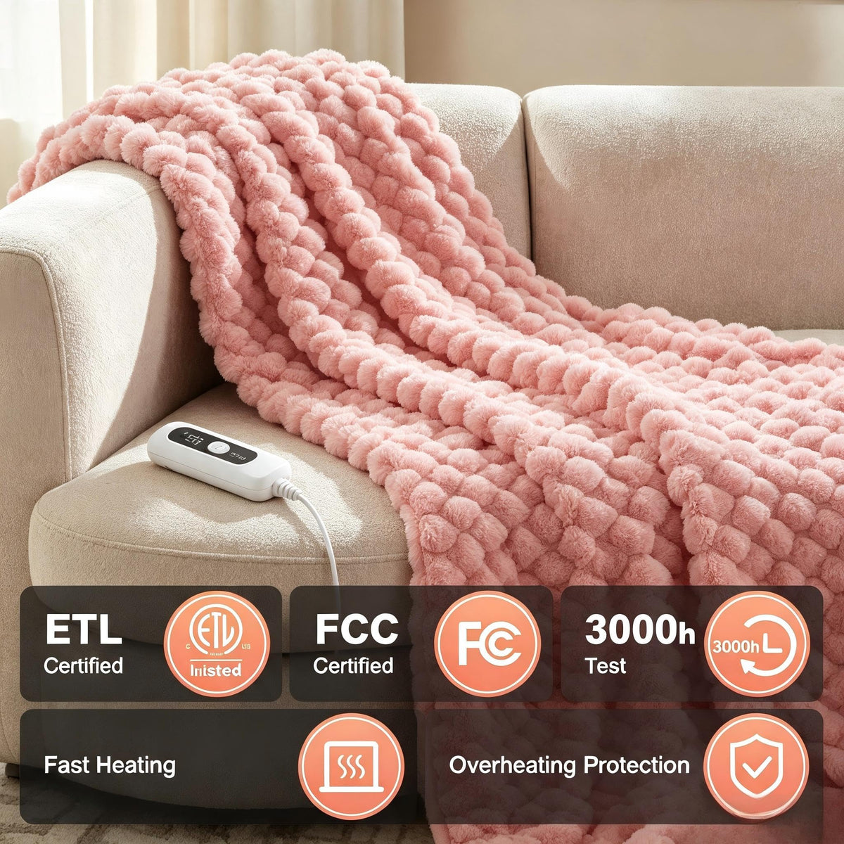 SNUGSUN Heated Blanket Throw Size, Soft and Cozy Electric Heating Blanket for Bed, Automatic Safety System 6 Heating Levels & 4 Hours Auto-Off Gift for Grandma,50" x 60" London Grey
