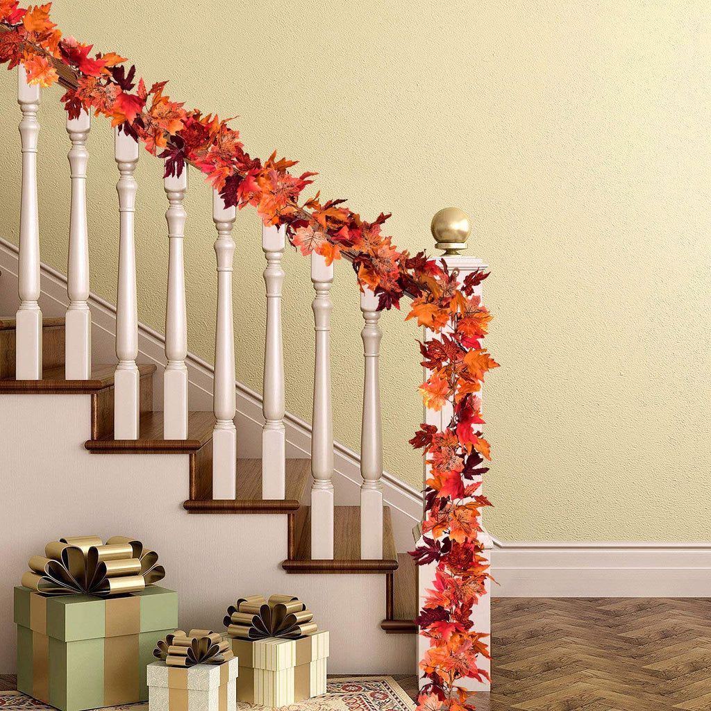 DearHouse 2 Pack Fall Garland Maple Leaf, 5.9Ft/Piece Hanging Vine Garland Artificial Autumn Foliage Garland Thanksgiving Decor for Home Wedding Fireplace Party Christmas (Green)