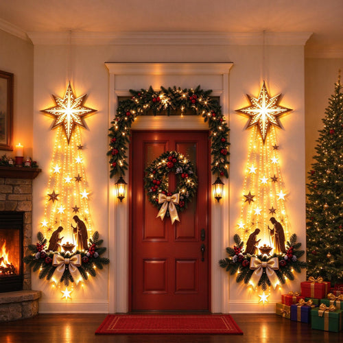 2027 New Bethlehem Star of Faith Lighted Nativity Wall Decor, Lighted Nativity Wall Decor, Led Bethlehem Star of Faith with Holy Family Scene And Warm Lights for Home, Fireplace & Entryway，1pc