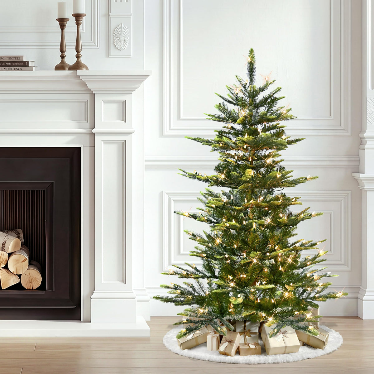 Puleo International 7.5ft Pre-Lit Aspen Fir Artificial Christmas Tree