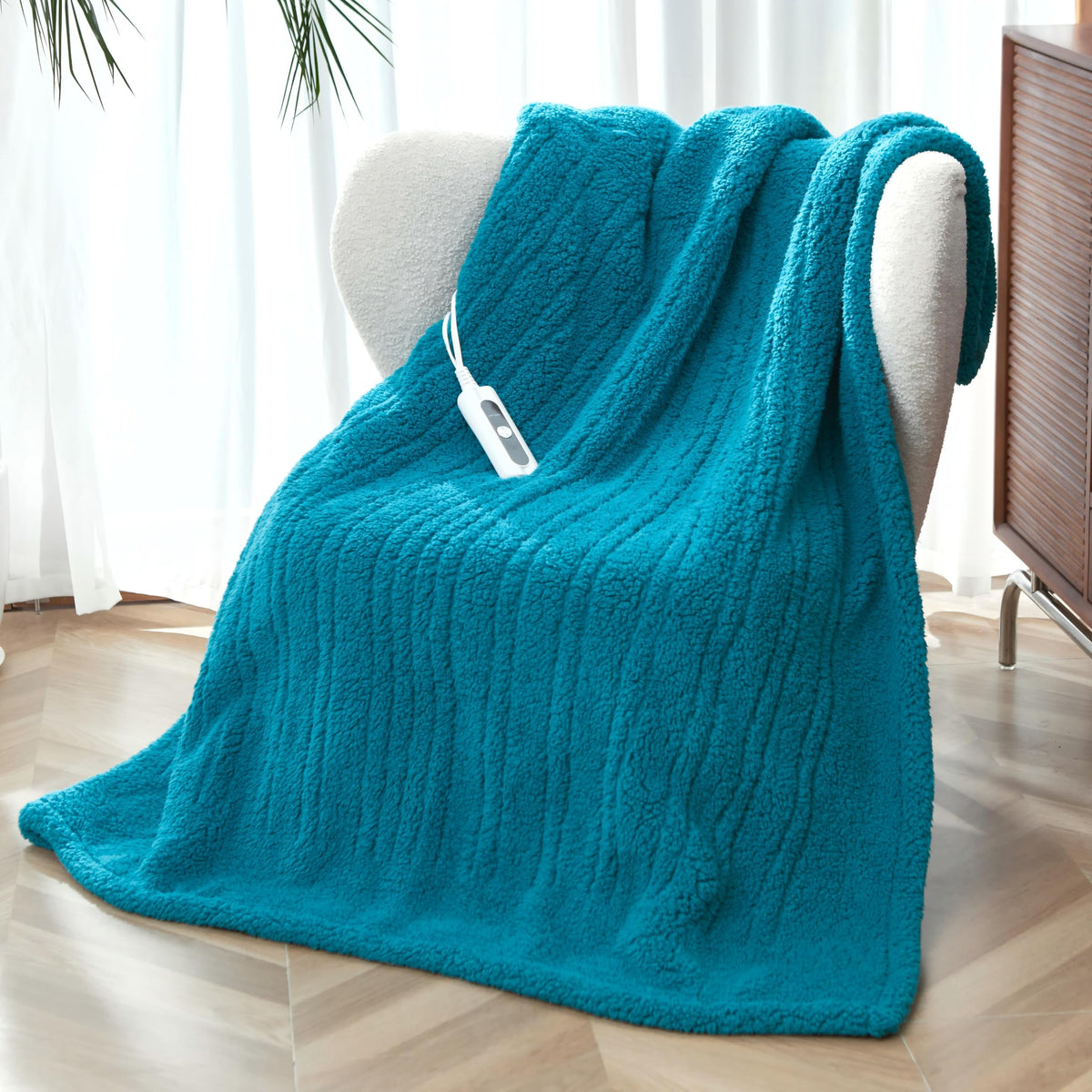 SNUGSUN Heated Blanket Throw Size, Soft and Cozy Electric Heating Blanket for Bed, Automatic Safety System 6 Heating Levels & 4 Hours Auto-Off Gift for Grandma,50" x 60" London Grey